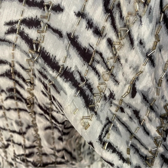 PARKER Animal Print Black Gray Beaded Long Sleeve SILK Sheer Top Women Sz Medium - Picture 9 of 16